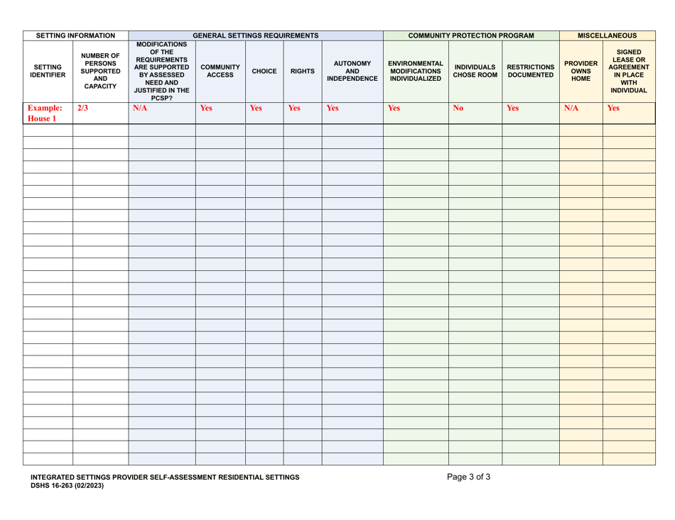 DSHS Form 16-263 Integrated Settings Provider Self-assessment Residential Settings - Washington, Page 3