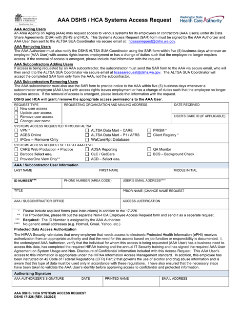 DSHS Form 17-226  Printable Pdf