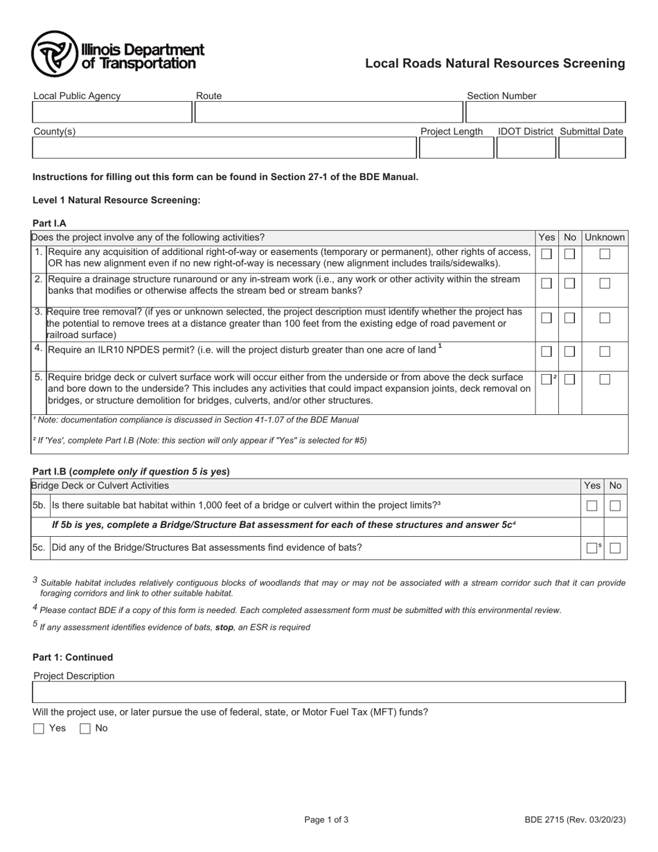 Form BDE2715 Local Roads Natural Resources Screening - Illinois, Page 1