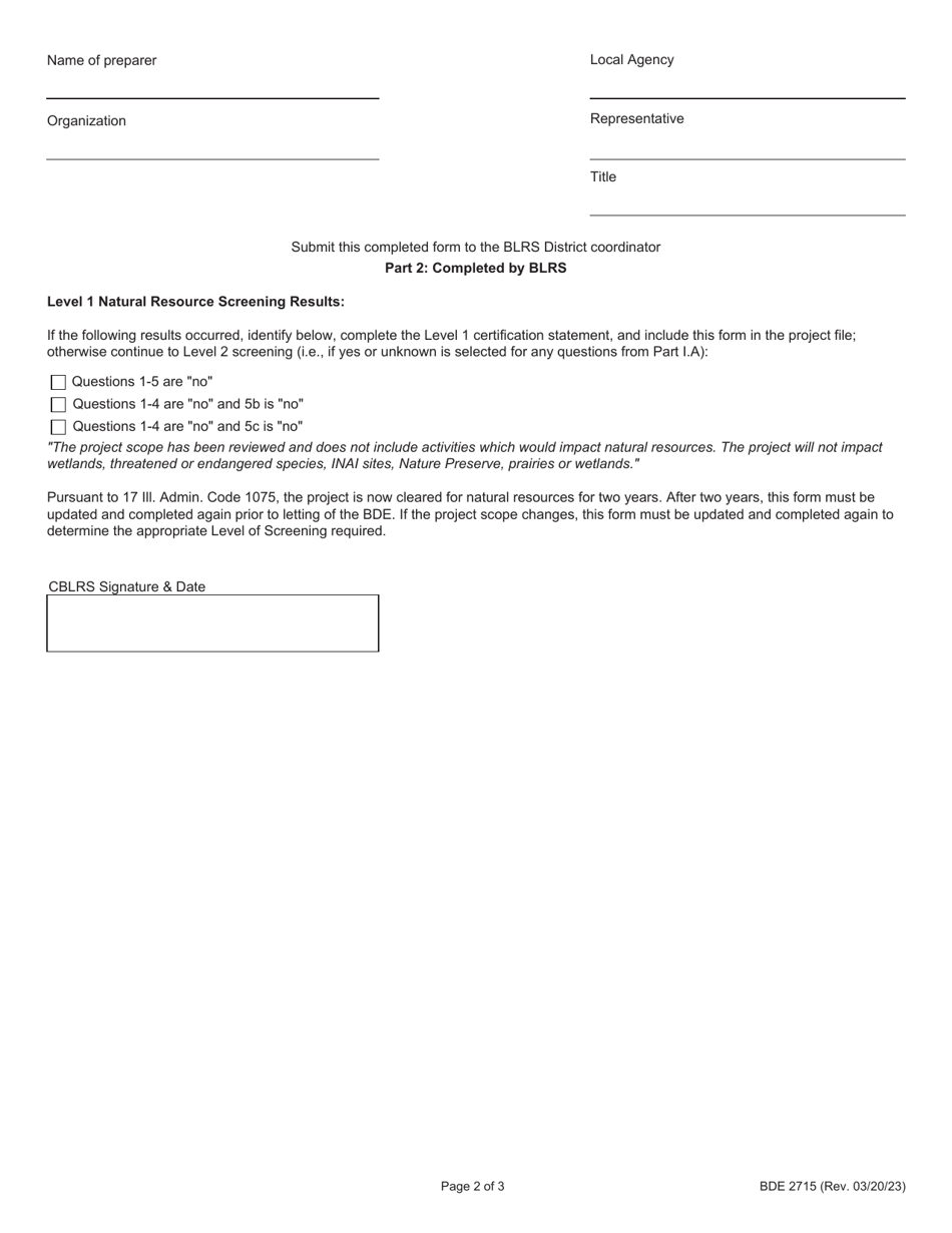 Form BDE2715 Local Roads Natural Resources Screening - Illinois, Page 2
