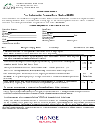 Buprenorphine Prior Authorization Request Form (Spokes/Obots) - Vermont