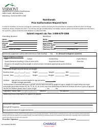 Document preview: Nutritionals Prior Authorization Request Form - Vermont