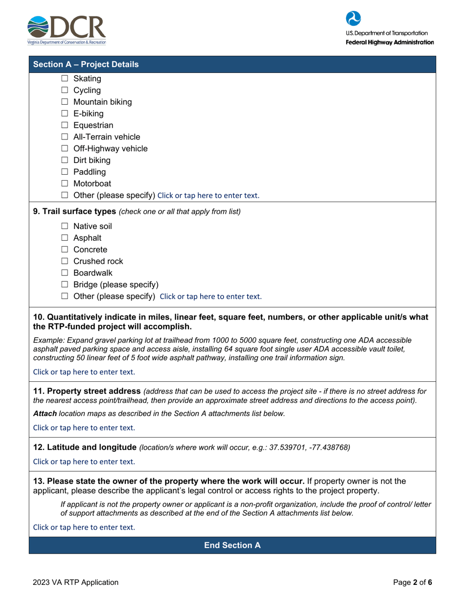 Virginia Recreational Trails Program Application - Virginia, Page 2