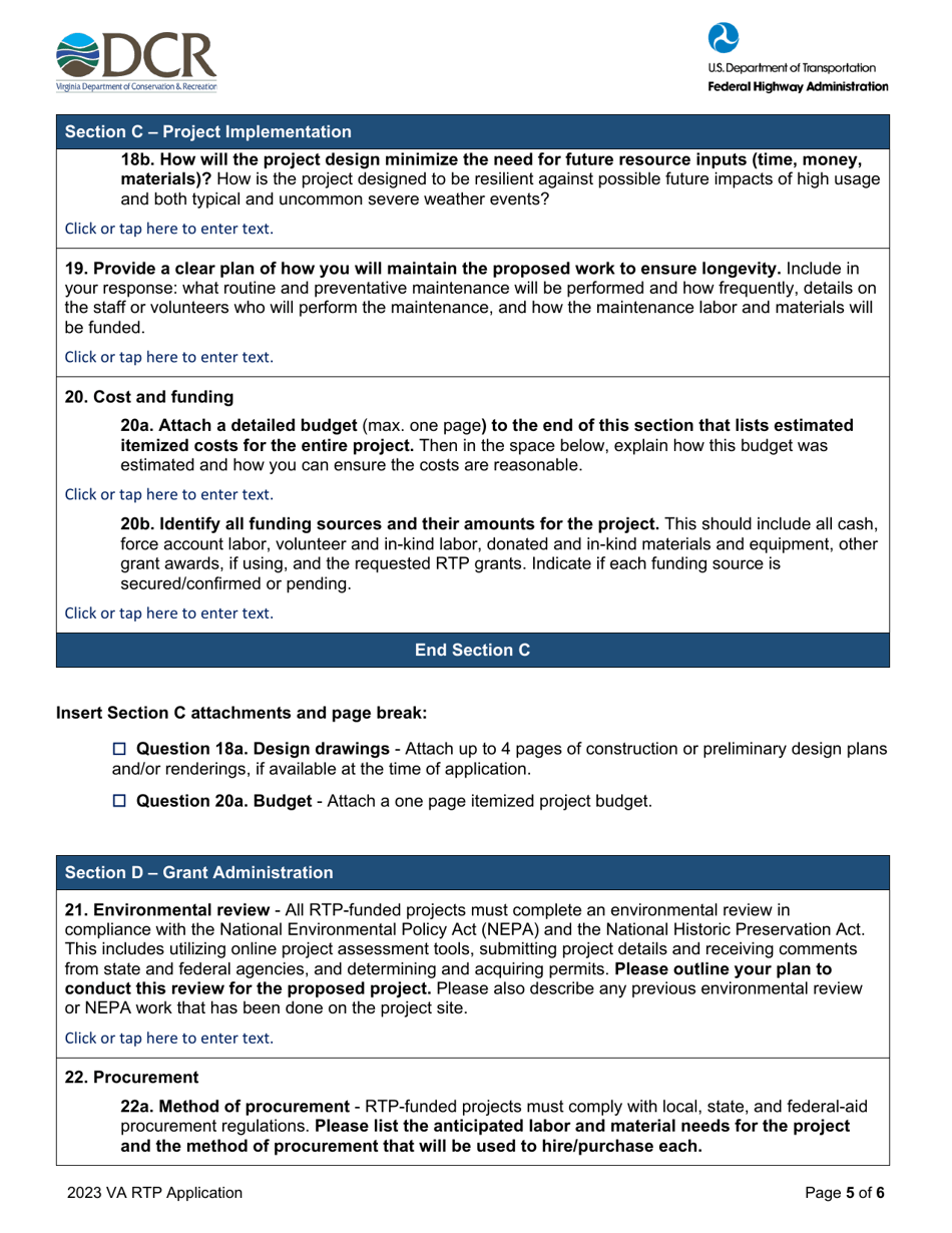 Virginia Recreational Trails Program Application - Virginia, Page 5
