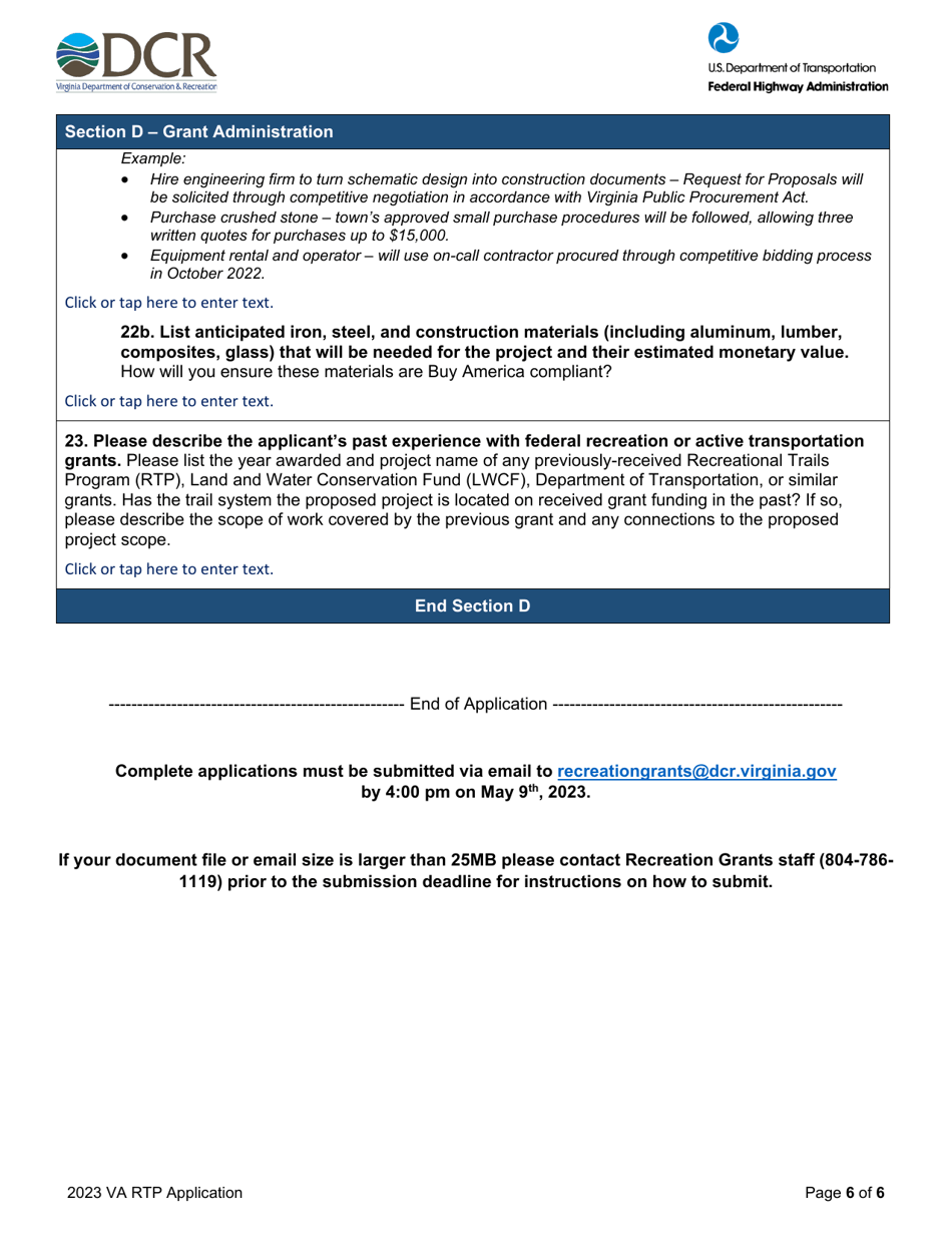 Virginia Recreational Trails Program Application - Virginia, Page 6
