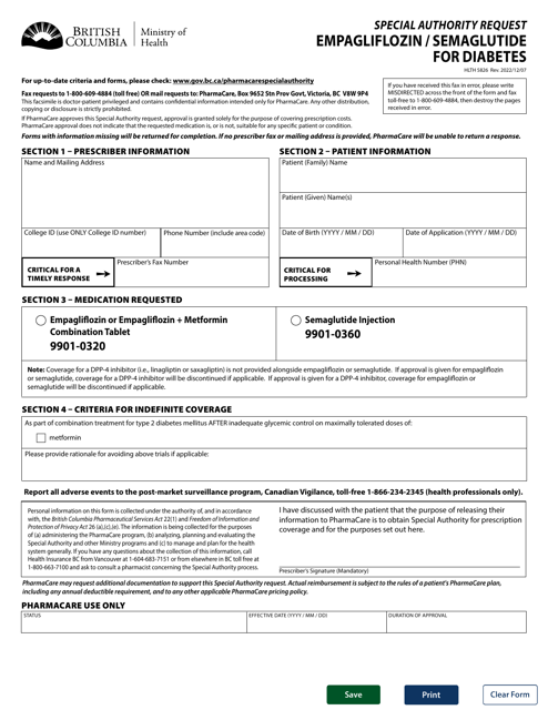 Form HLTH5826  Printable Pdf