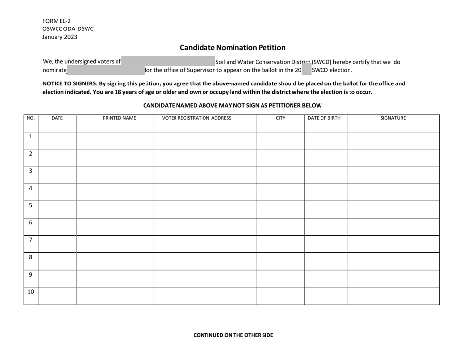 Form EL2 Download Fillable PDF or Fill Online Candidate Nomination