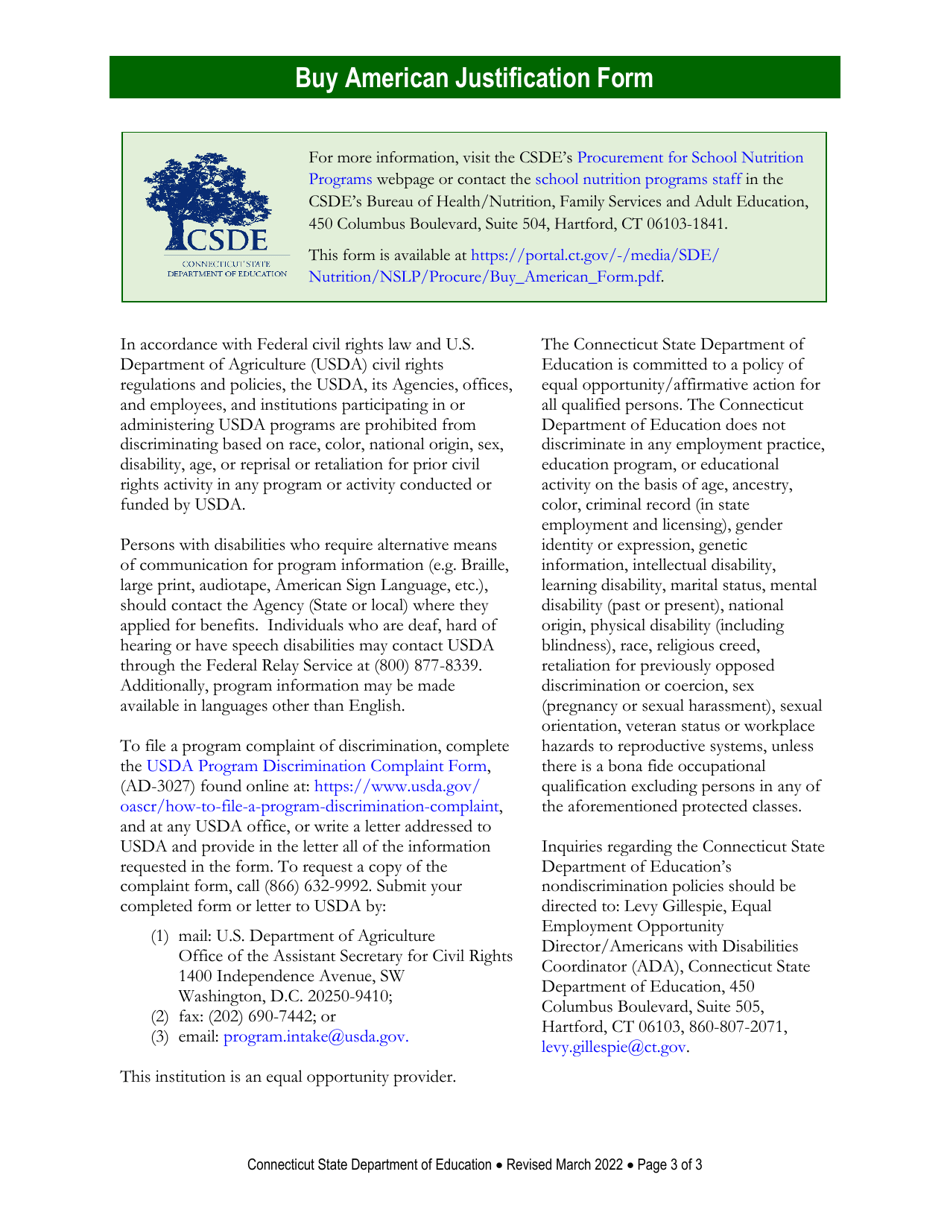 Buy American Justification Form - Connecticut, Page 3