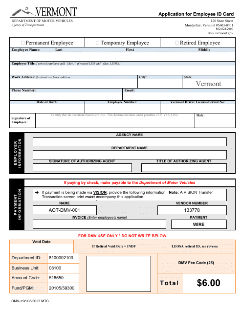 Form DMV-198  Printable Pdf