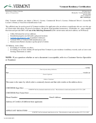 Form VL-002 Vermont Residency Certification - Vermont