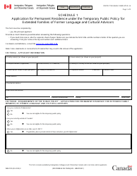 Document preview: Form IMM0185 Schedule 1 Application for Permanent Residence Under the Temporary Public Policy for Extended Families of Former Language and Cultural Advisors - Canada