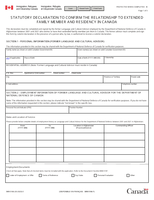 Form IMM0186  Printable Pdf