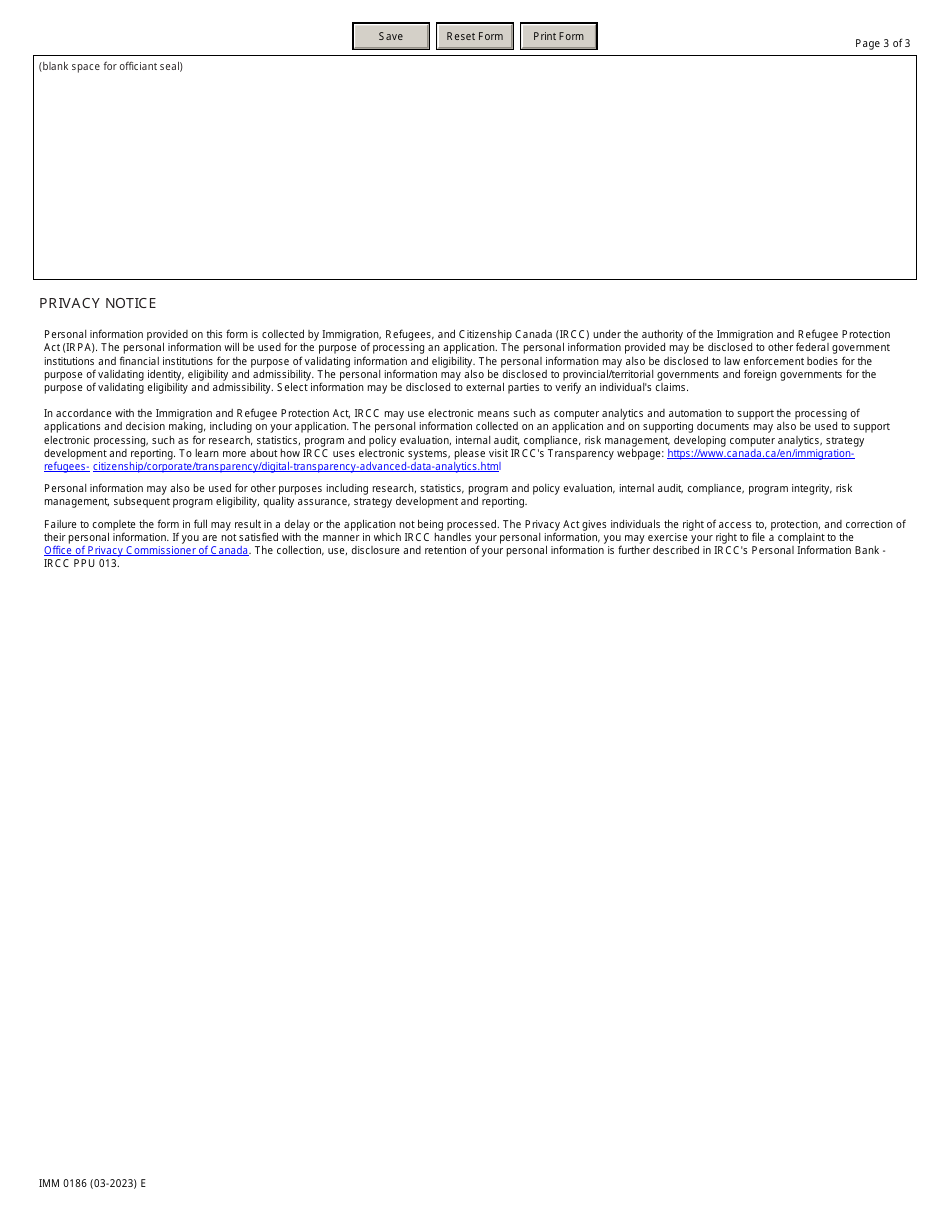Form IMM0186 Statutory Declaration to Confirm the Relationship to Extended Family Member and Residency in Canada - Canada, Page 3