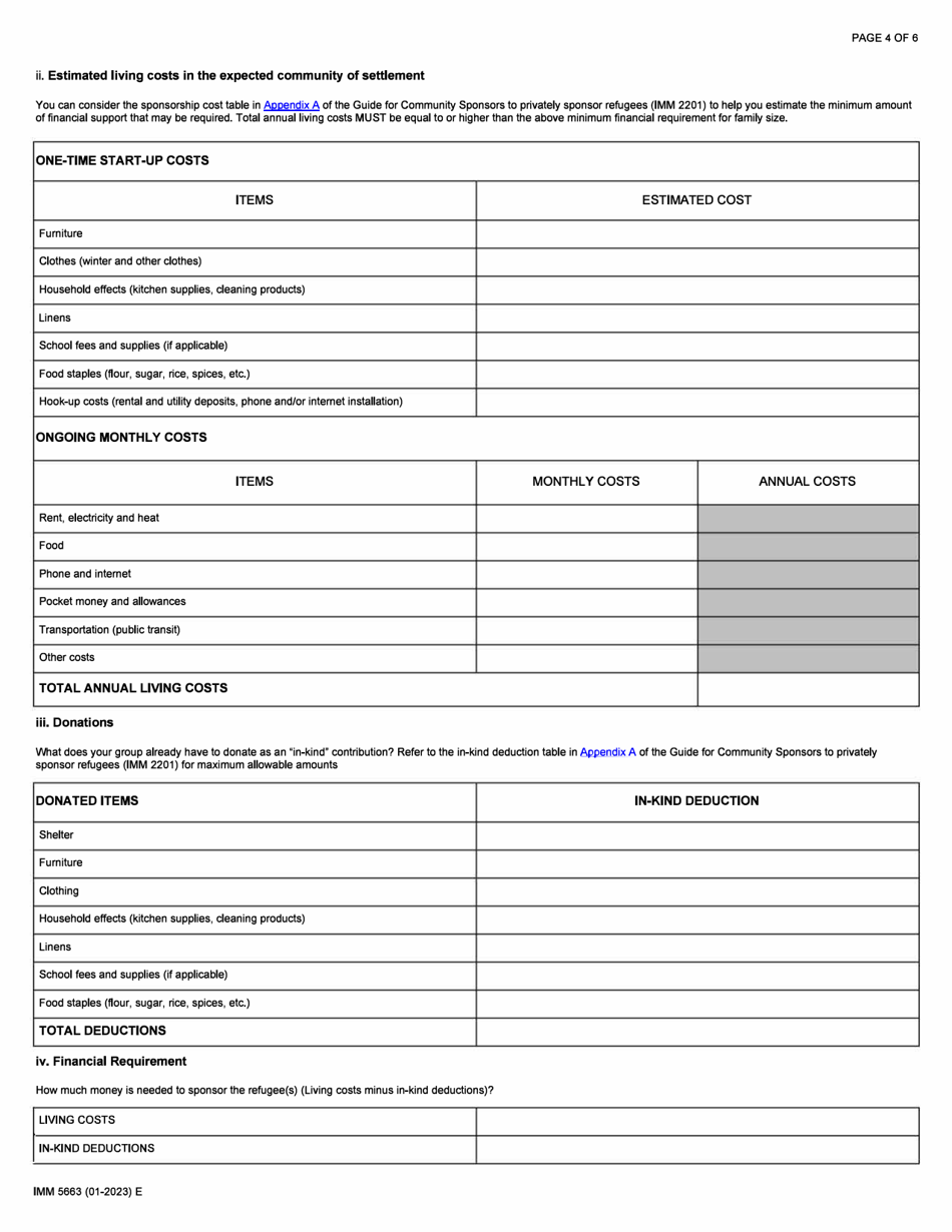 Form IMM5663 Sponsorship Undertaking and Settlement Plan - Community Sponsor (Cs) - Canada, Page 4
