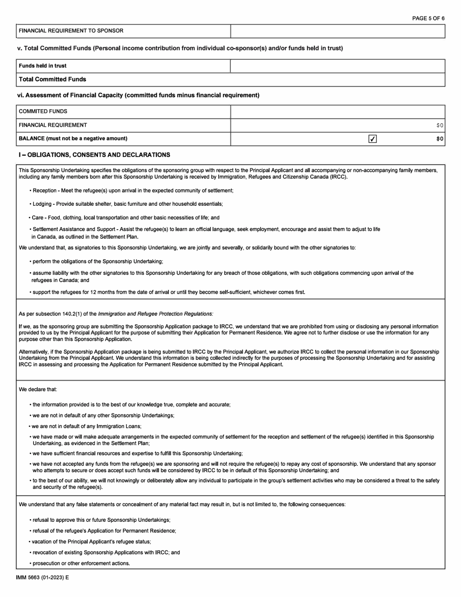 Form IMM5663 Sponsorship Undertaking and Settlement Plan - Community Sponsor (Cs) - Canada, Page 5
