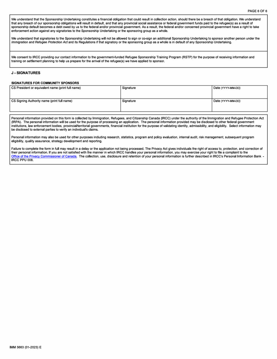 Form IMM5663 Sponsorship Undertaking and Settlement Plan - Community Sponsor (Cs) - Canada, Page 6