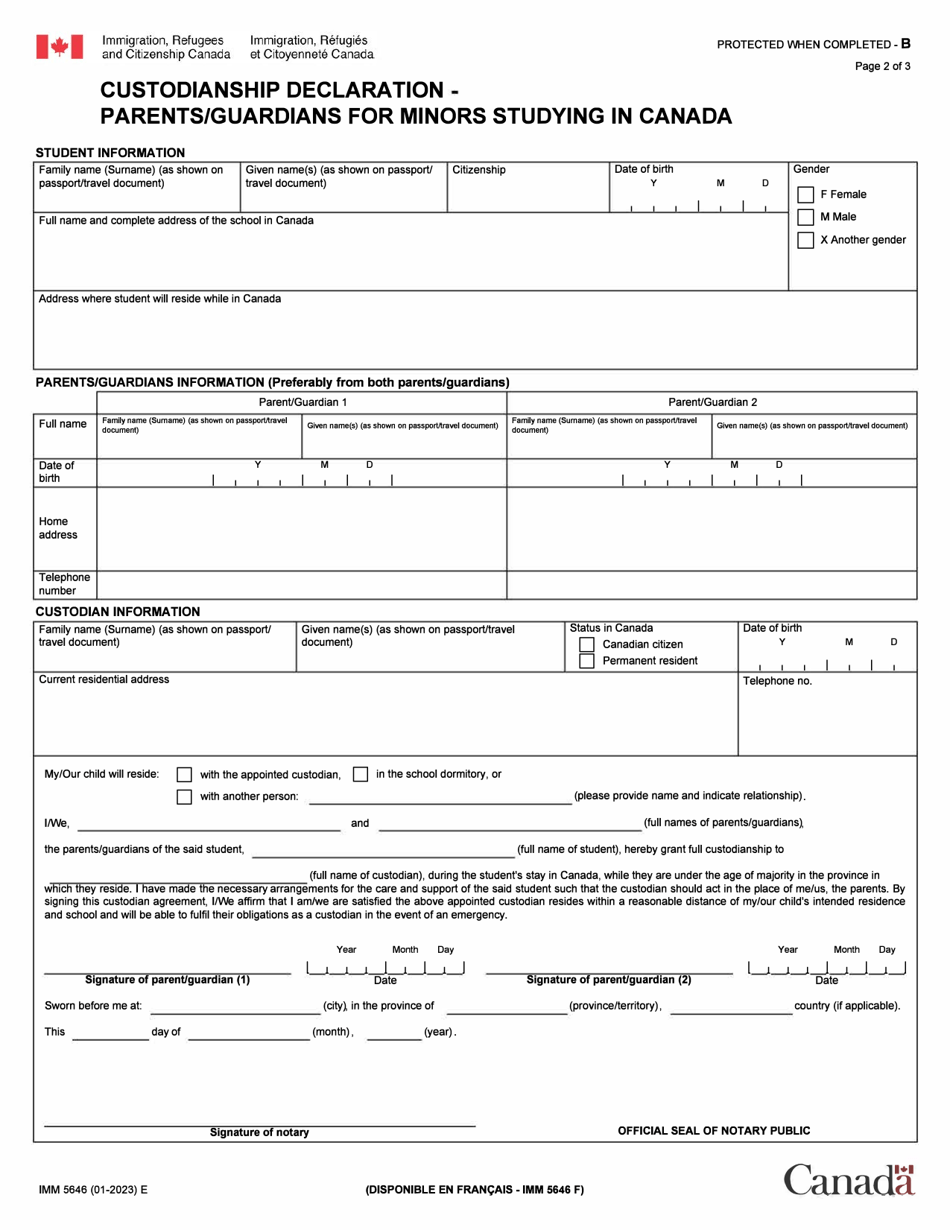 Form IMM5646 Download Fillable PDF Custodian Declaration - Custodian ...