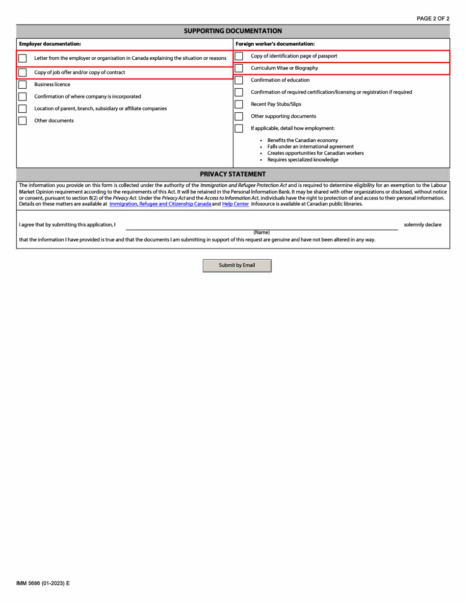 Form IMM5686 Request for an Opinion on Work Permit or Lmia Exemption - Canada, Page 2