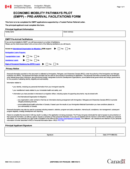 Form IMM0184  Printable Pdf