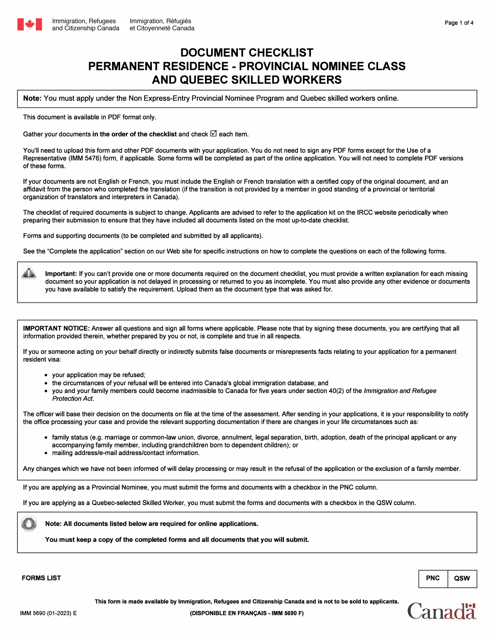 Form IMM5690  Printable Pdf