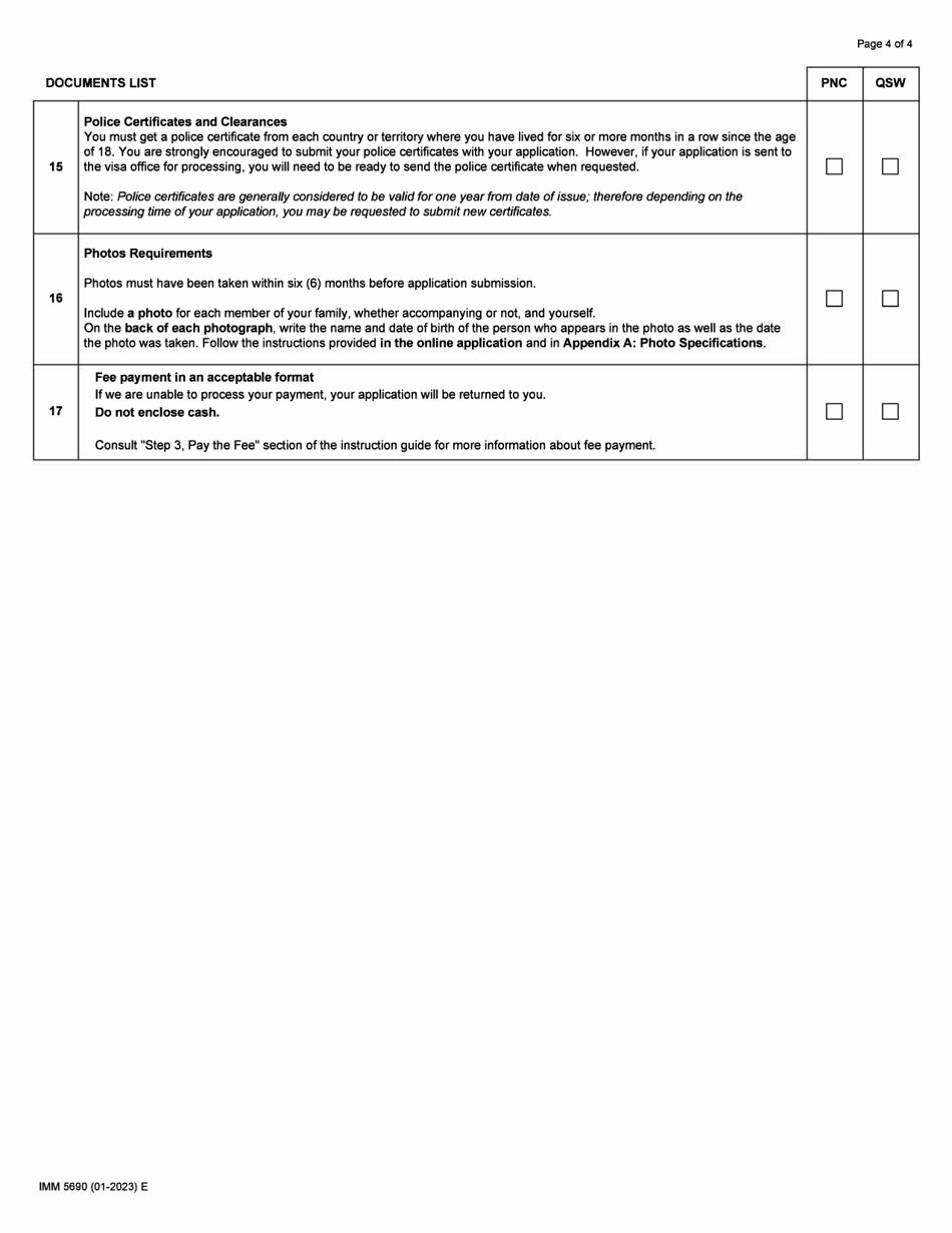 Form IMM5690 Download Fillable PDF or Fill Online Document Checklist