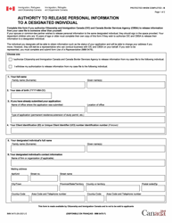 Form IMM5475 Authority to Release Personal Information to a Designated Individual - Canada