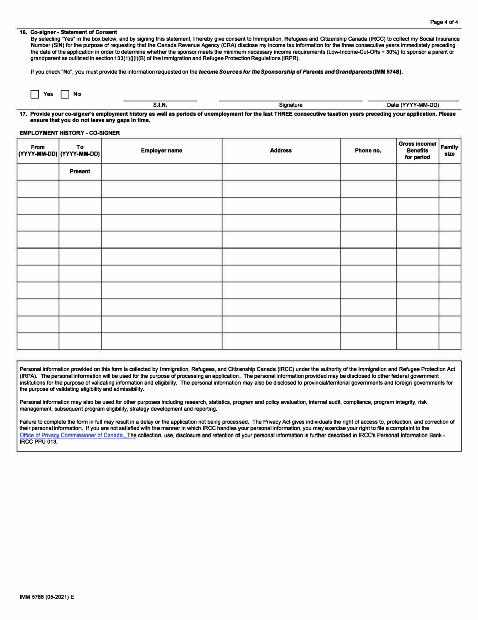 Form IMM5768 Financial Evaluation for Parents and Grandparents Sponsorship - Canada, Page 4