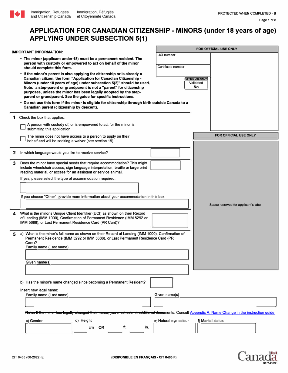 Form CIT0403 Download Fillable PDF Or Fill Online Application For ...