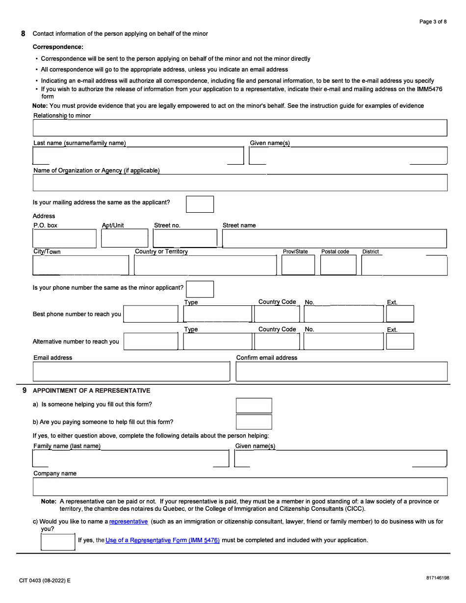 Form CIT0403 Application for Canadian Citizenship - Minors (Under 18 Years of Age) Applying Under Subsection 5(1) - Canada, Page 3