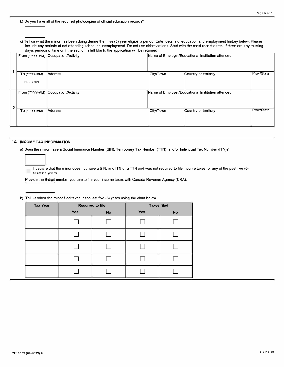 Form CIT0403 Application for Canadian Citizenship - Minors (Under 18 Years of Age) Applying Under Subsection 5(1) - Canada, Page 5