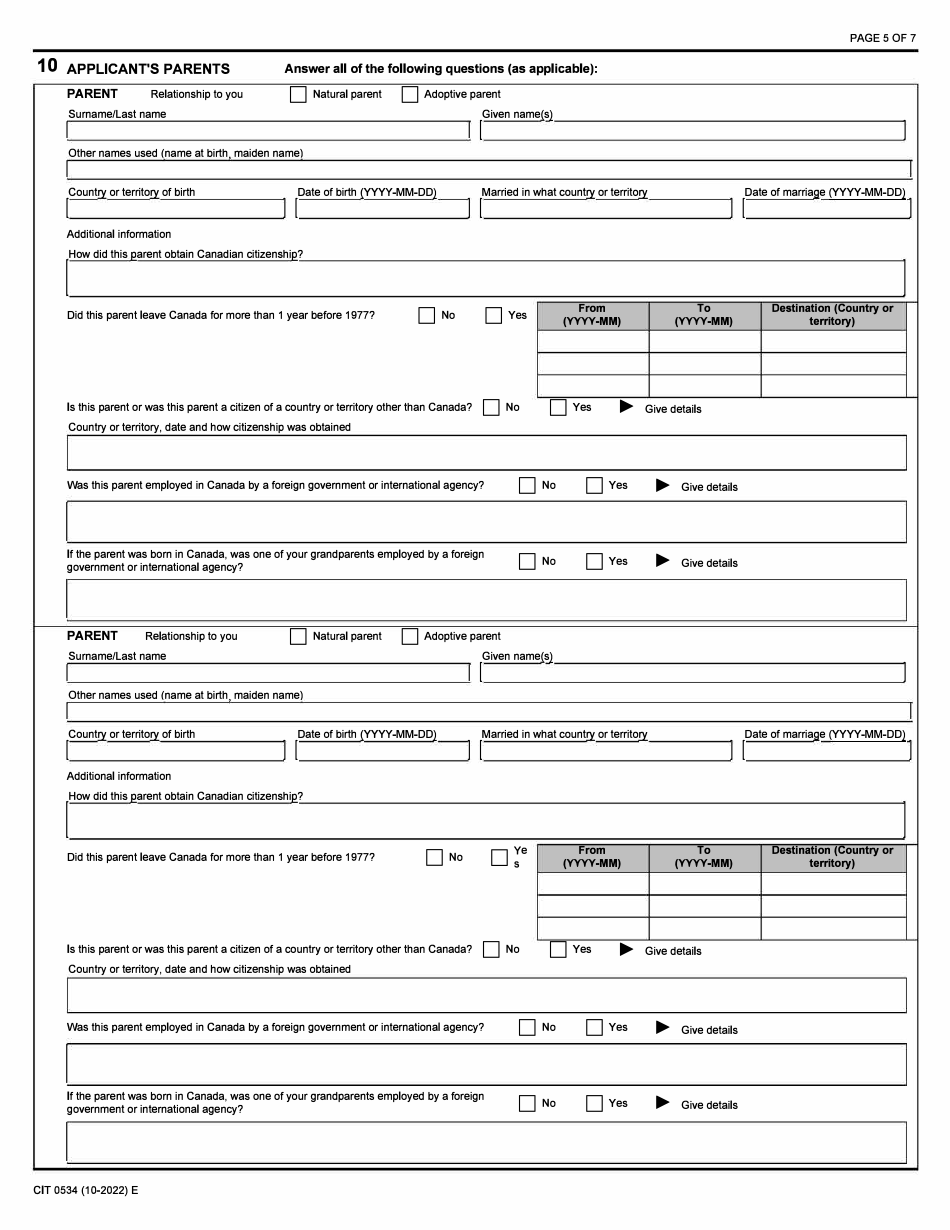 Form CIT0534 Application to Resume Canadian Citizenship - Canadian Armed Forces - Canada, Page 5