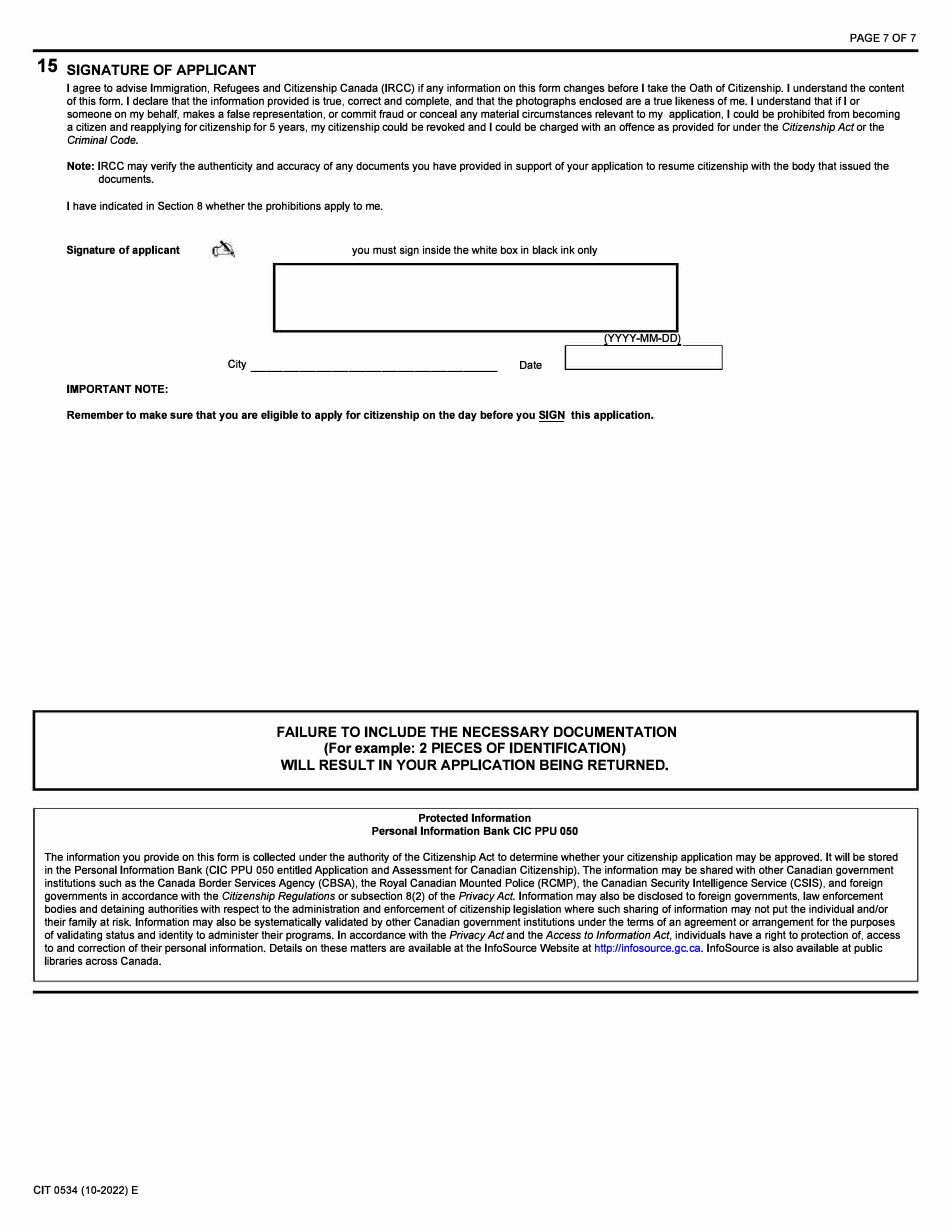 Form CIT0534 Application to Resume Canadian Citizenship - Canadian Armed Forces - Canada, Page 7