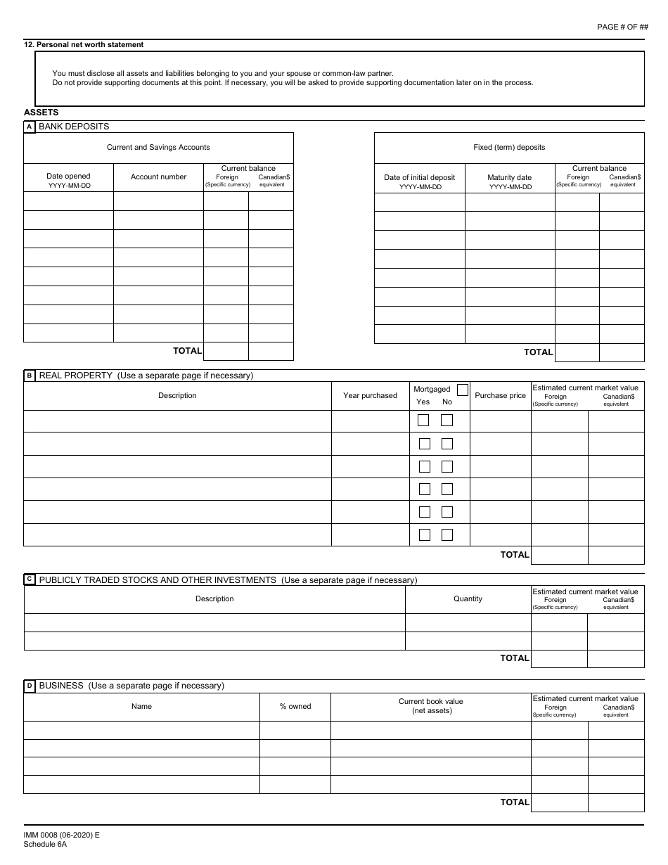 Form IMM0008 Schedule 6A Business Immigrants - Self-employed Persons - Canada, Page 3