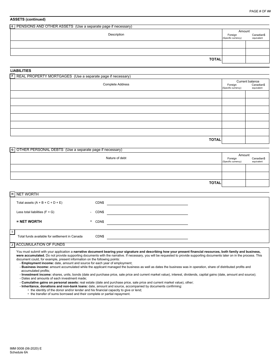 Form IMM0008 Schedule 6A Business Immigrants - Self-employed Persons - Canada, Page 4