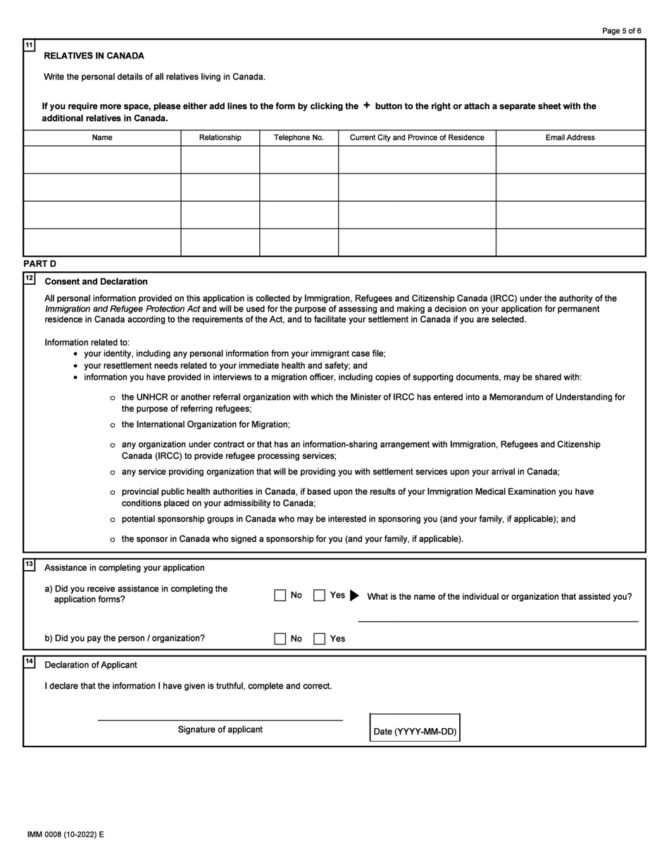 Form IMM0008 Schedule 2 Refugees Outside Canada - Canada, Page 5
