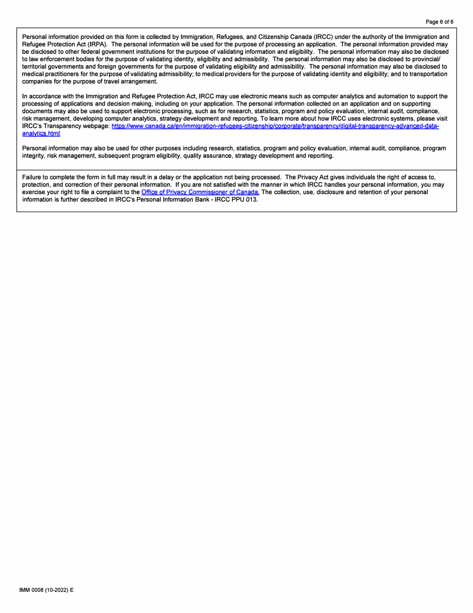 Form IMM0008 Schedule 2 Refugees Outside Canada - Canada, Page 6