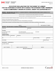 Form IMM-0016 Statutory Declaration for the Parent of a Minor for the Purposes of Entry Into Canada for Extended Family Members Covid-19 Emergency Orders in Council Under the Quarantine Act - Canada