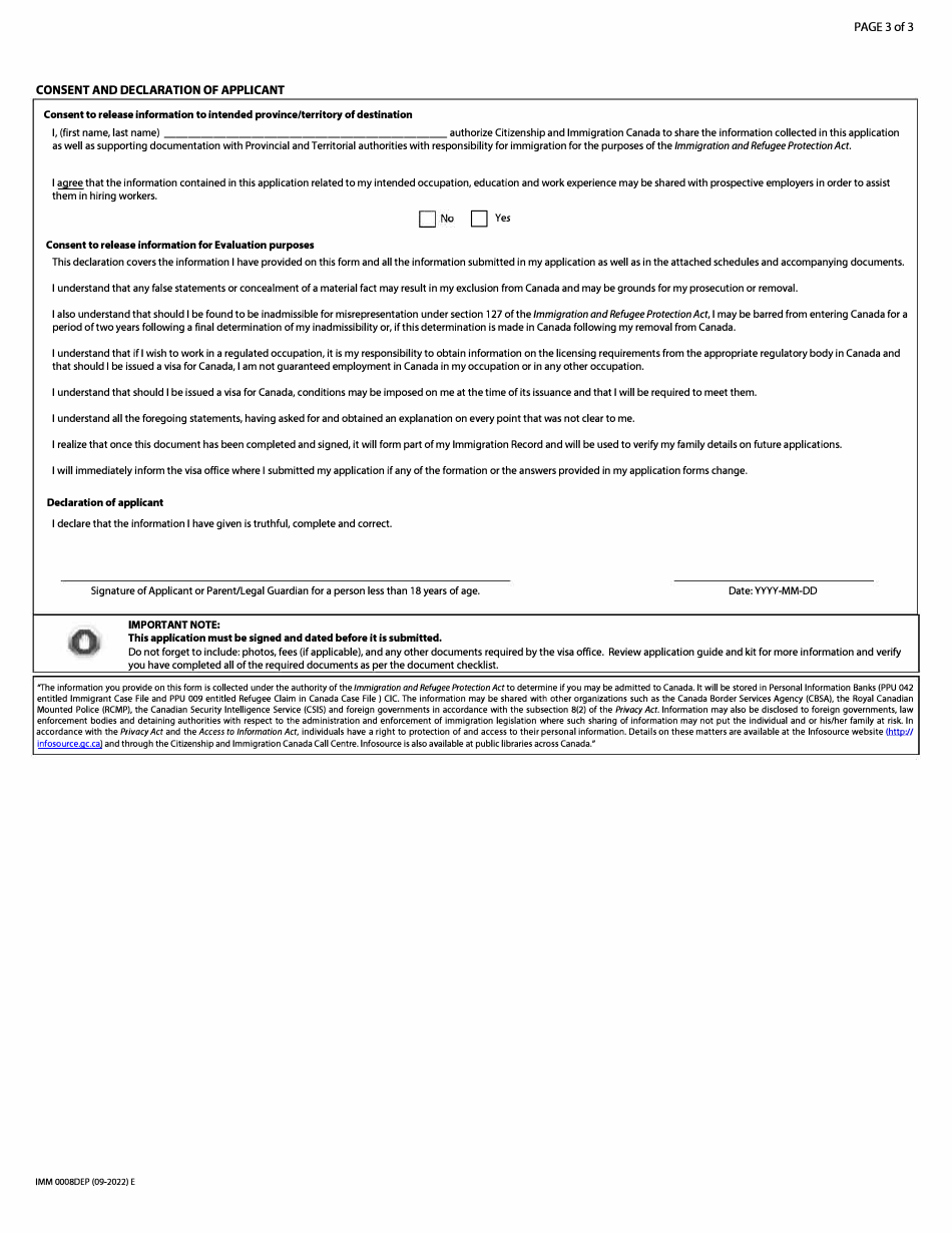 Form IMM0008DEP Additional Dependants / Declaration Form - Canada, Page 3