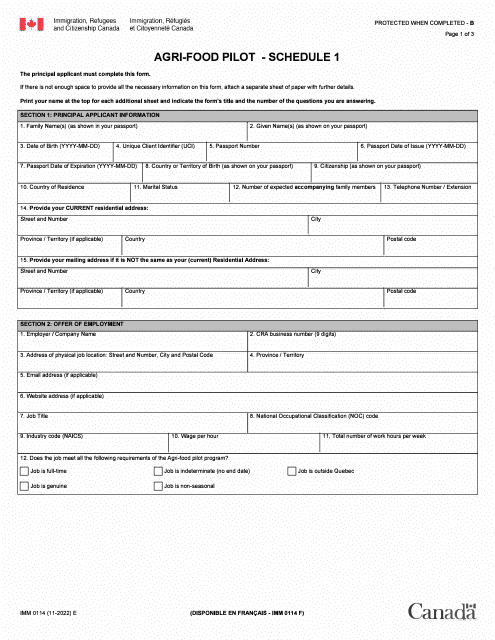 Form IMM0114 Schedule 1  Printable Pdf