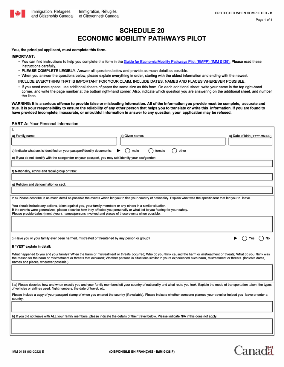 Form IMM0138 Schedule 20 Fill Out, Sign Online and Download Fillable PDF, Canada Templateroller