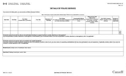 Form IMM0150 Details of Police Service - Canada