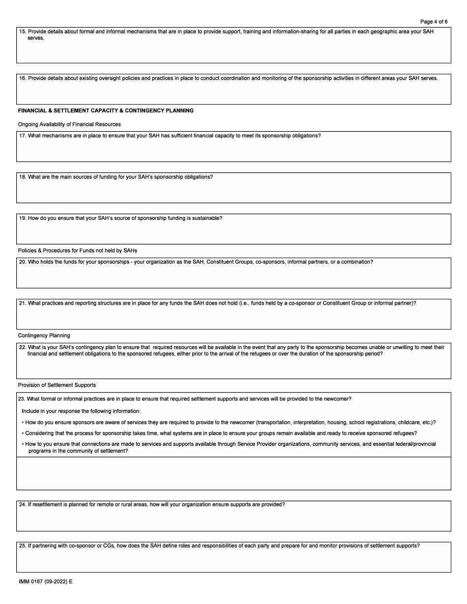 Form IMM0167 Sponsorship Agreement Holder (Sah) Organizational Assessment - Canada, Page 4