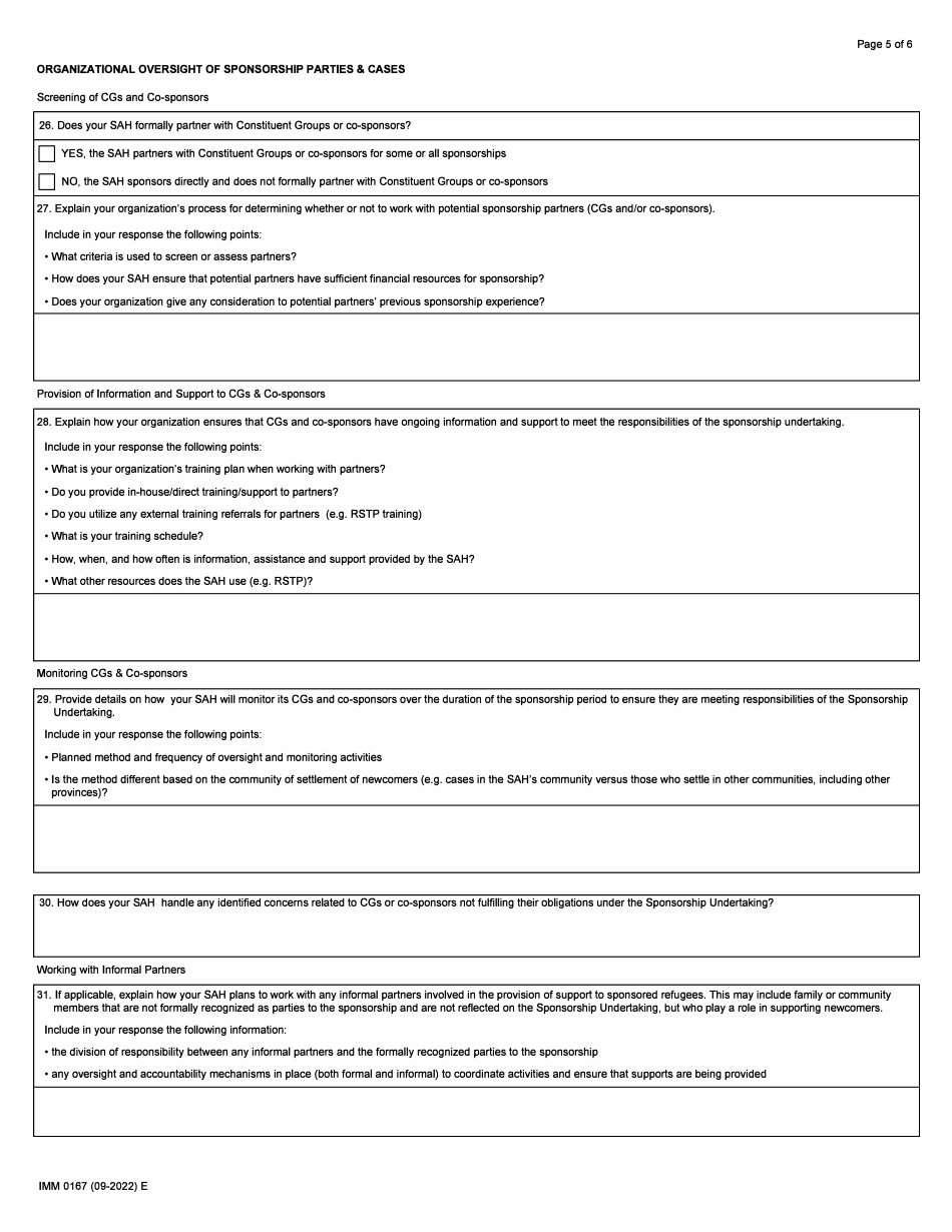 Form IMM0167 Sponsorship Agreement Holder (Sah) Organizational Assessment - Canada, Page 5