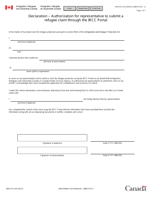 Form IMM0175  Printable Pdf