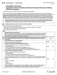 Document preview: Form IMM1015 Document Checklist - Application Forms for Health-Care Workers Permanent Residence Pathway (Covid-19 Pandemic) - Canada