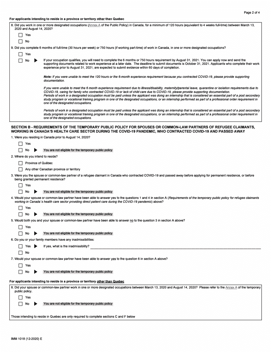 Form IMM1018 Schedule 1 - Fill Out, Sign Online And Download Fillable ...