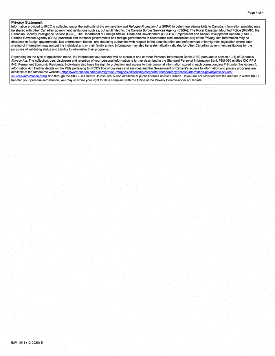 Form IMM1018 Schedule 1 Health-Care Workers Permanent Residence Pathway - Canada, Page 4