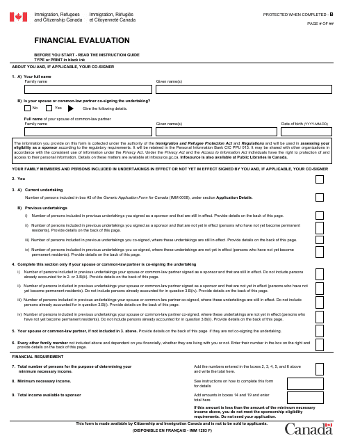 Form IMM1283 Financial Evaluation - Canada