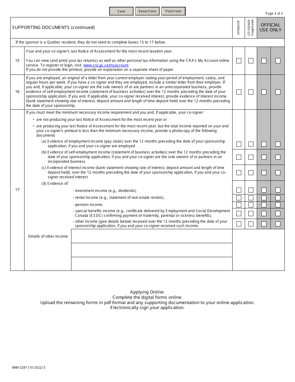 Form IMM5287 Document Checklist - Sponsor - Canada, Page 3