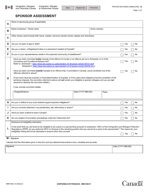 Form IMM5492  Printable Pdf